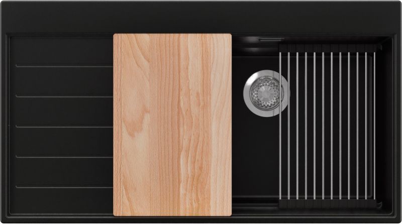 Zlewozmywak Sydney PRIMAGRAN Nablatowy 90x50cm do szafki od 60cm, Czarny + Syfon + Akcesoria, S411, 1 szt.