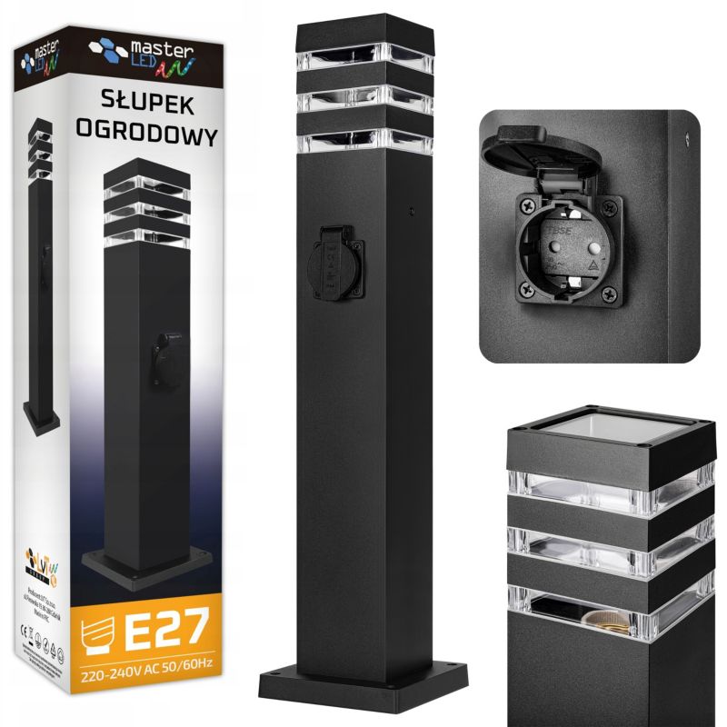 Lampa ogrodowa LED MasterLED Malibu E27 60cm IP54 z gniazdem czarna 1 szt.
