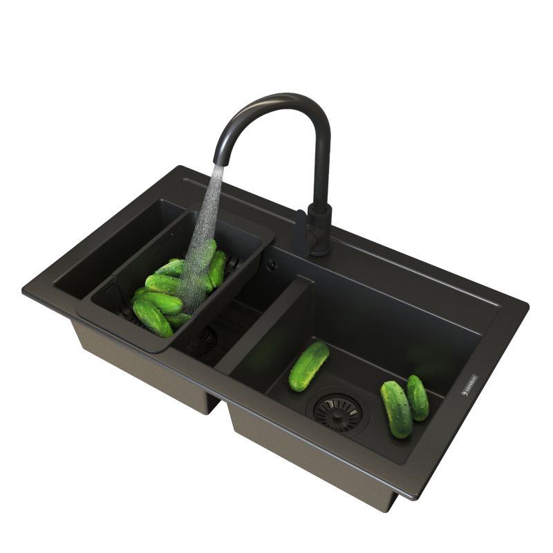 Zlewozmywak Granitowy Granitan Duet z Syfonem i Baterią Presatige Plus 1kpl.