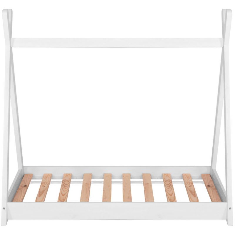 Łóżko drewniane dla dziecka Springos 145x75cm łóżeczko tipi ze stelażem, namiot, domek, białe 1 szt.