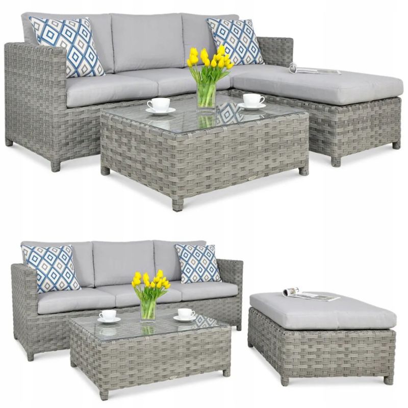 Zestaw Mebli Ogrodowych MARCO z Technorattanu Narożnik Stolik na Taras Grey 1 szt