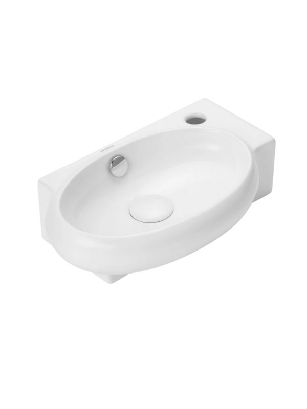 Umywalka ścienna Uptrend CORAL P biały połysk, z otworem na baterię oraz przelewem, prawa 1 szt.