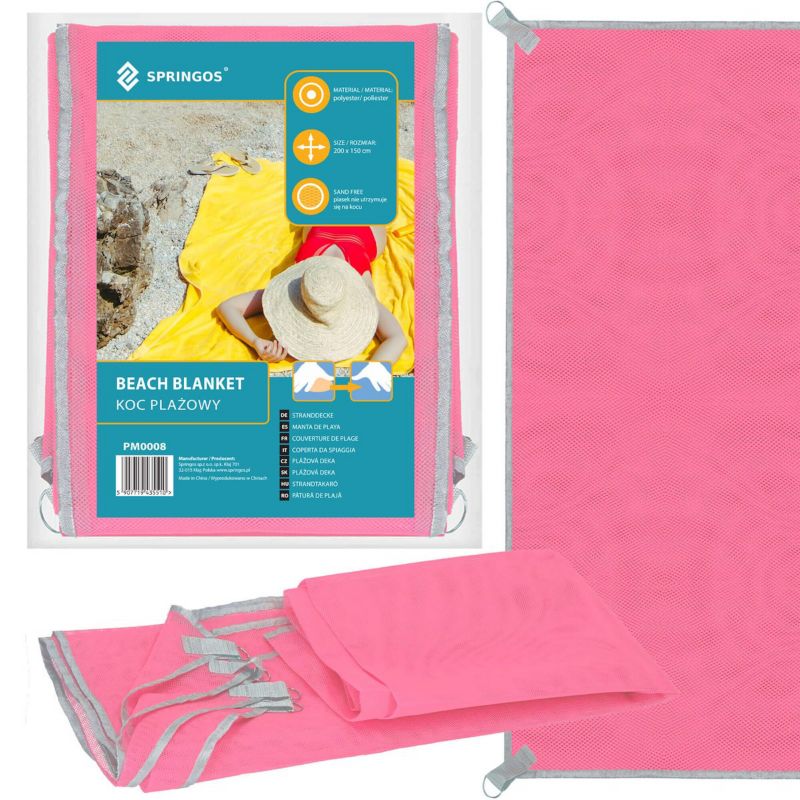 Koc plażowy sand free Springos 200x150 cm plażowy dwuwarstwowy różowy 1 szt.