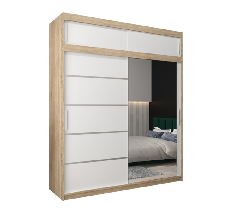 Szafa przesuwna Abiks Verona 2 200 sonoma + biały z nadstawką 1 szt.