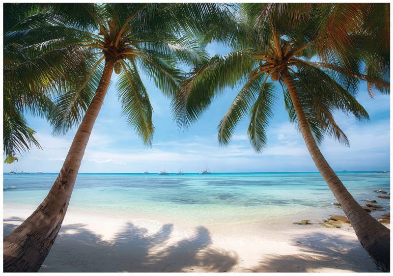 Fototapeta Do Sypialni Salonu 3D Morze Palmy Plaża WALLARENA 250x175 cm Tapeta Na Ścianę 1 szt.