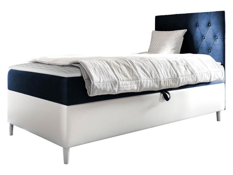 Łóżko kontynentalne MIRJAN 24 Filip Junior 1 80x200, Strona: Prawa biała ekoskóra/granatowy 1 szt.