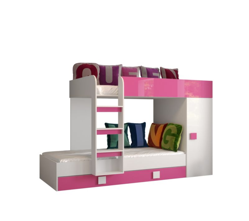 Łóżko piętrowe Antresola Abiks TOLEDO 2 biały + różowy 1 szt.