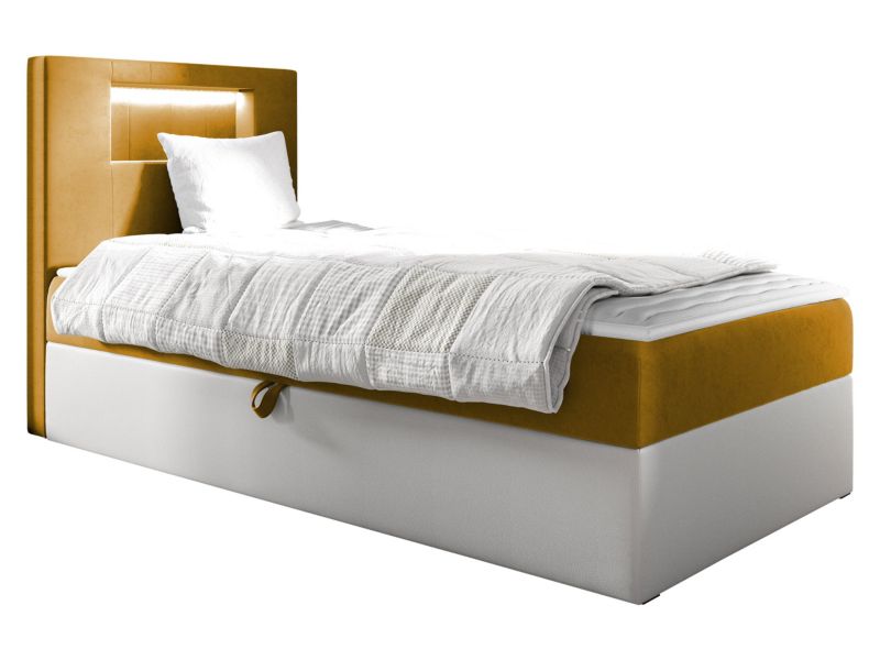 Łóżko kontynentalne MIRJAN 24 Gold Junior 1 80x200, Strona: Lewa biała ekoskóra/musztardowy 1 szt.