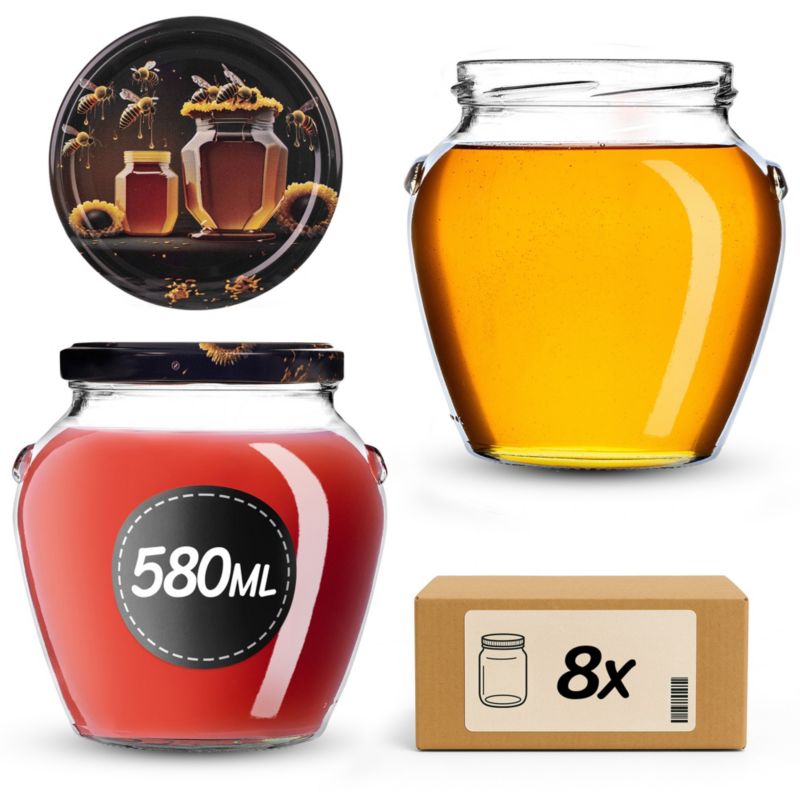 Słoiki na przetwory KADAX 580ml + wieczka "Czarny miód" 82mm 8szt.