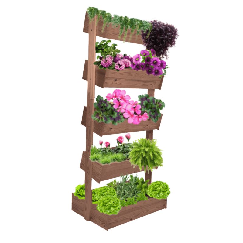 Kwietnik ogrodowy drewniany MODO24 187 cm 5 półek impregnacja brązowa rośliny eco 1 szt.