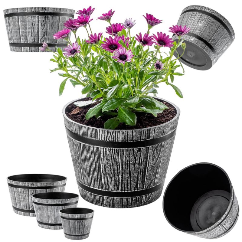 KADAX Donica Doniczka Ogrodowa Osłonka 23+30+40cm Taras misa Okrągła szara Zestaw