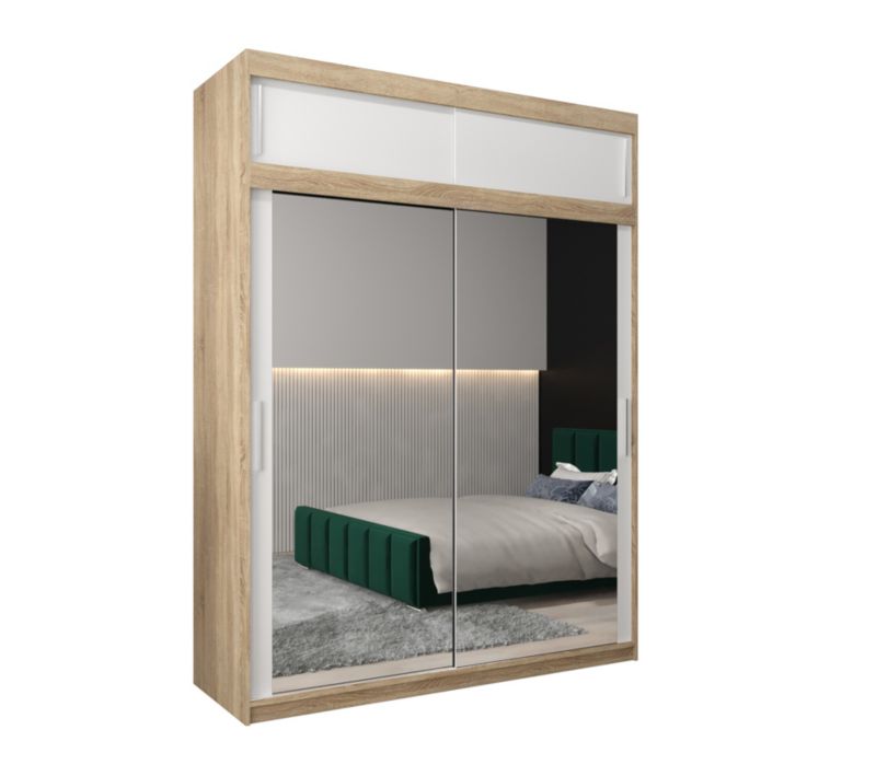 Szafa przesuwna Garderoba Abiks Tokyo 3 180 sonoma + biały z nadstawką 1 szt.