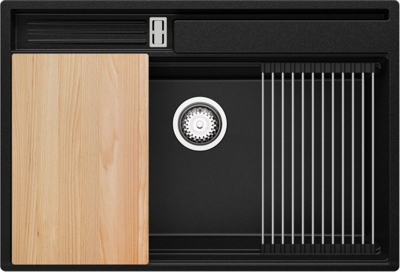 Zlewozmywak Oslo Pocket PRIMAGRAN Nablatowy 78x53cm do szafki od 80cm, Czarny + Syfon + Akcesoria, S395, 1 szt.