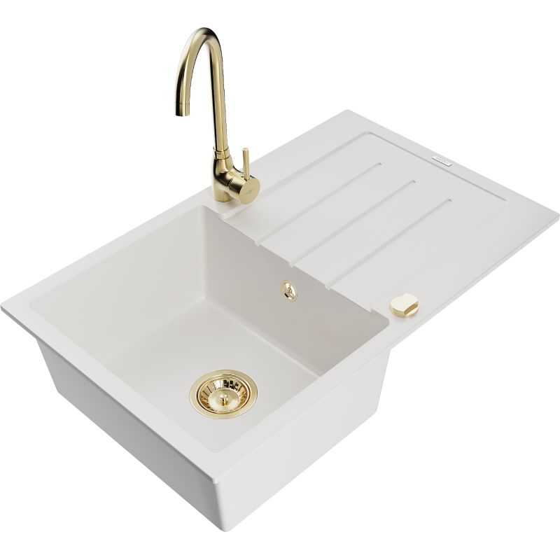 Zlewozmywak granitowy 1-komorowy Mexen Bruno z ociekaczem i baterią kuchenną Telma czarny - 6513-77-670200-70 1 szt.