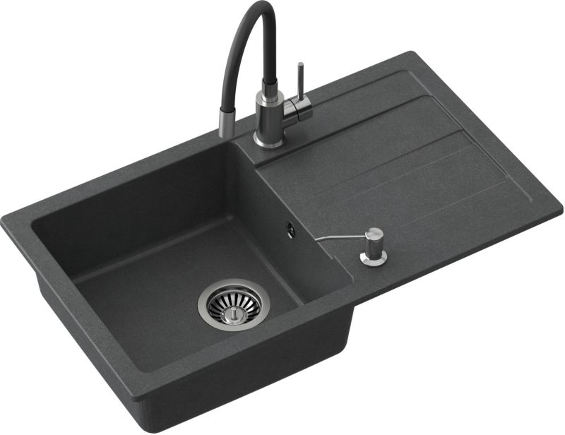 Zlewozmywak Quadron Ready Max czarny 77x44 cm + bateria stalowa QFix 1 szt.