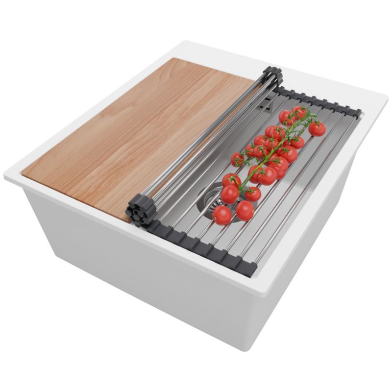 Zlewozmywak Oslo PRIMAGRAN Nablatowy 43x50cm do szafki od 45cm z Syfonem i Dodatkiem Biały 1 szt.