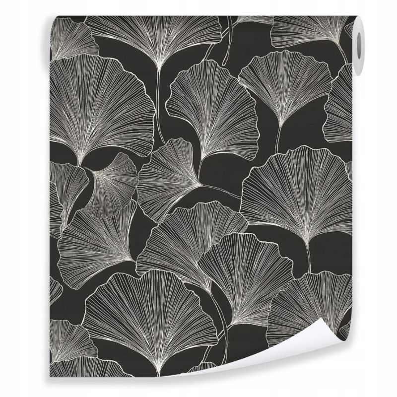 Tapeta WALLARENA Do Sypialni Salonu Na Flizelinie Liście Line Art Miłorząb Szary 50x1000 cm T15780VE 1 szt.