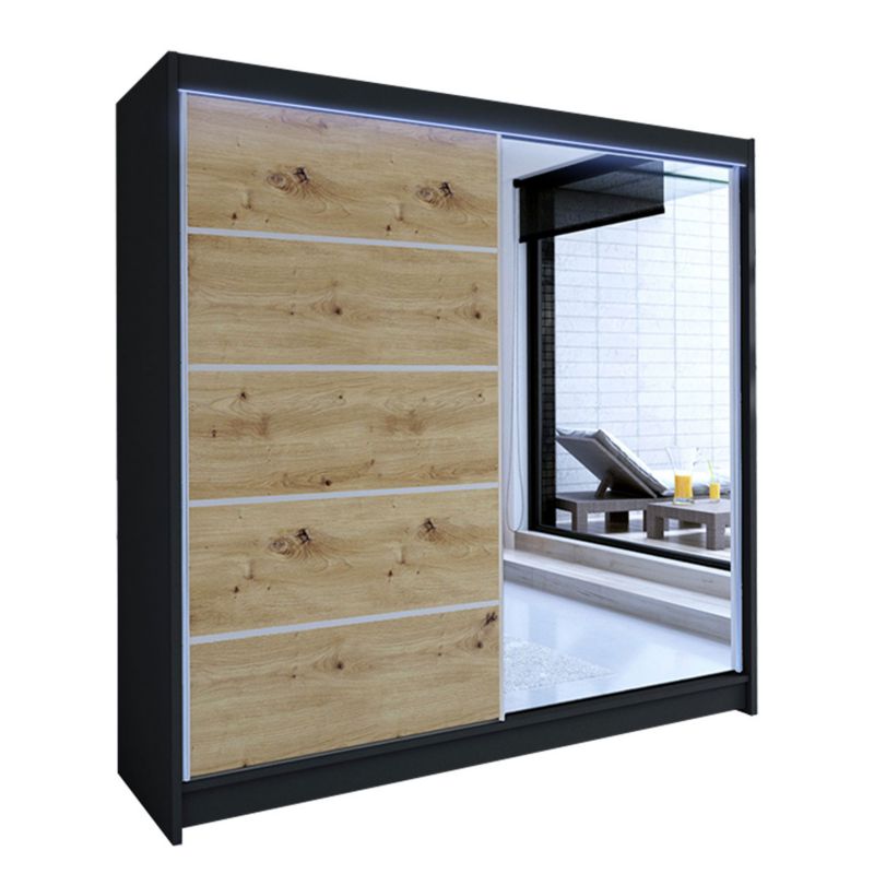 Szafa MIRJAN 24 z drzwiami przesuwnymi Talin III z oświetleniem RGB czarny/dąb artisan 1 szt.