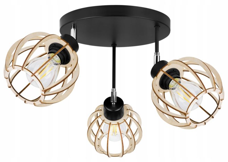 Lampa sufitowa wisząca Light Home LH Timber 3x E27 60W okrągła regulowana 16cm czarny 1szt.