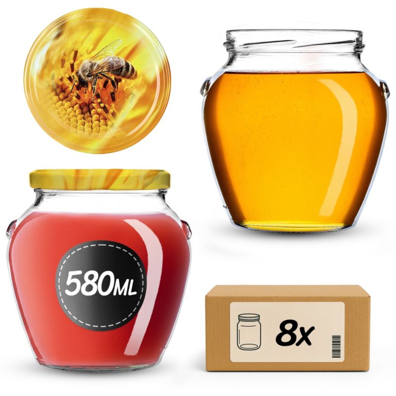 Słoiki na przetwory KADAX 580ml + wieczka "Pszczoła" 82mm 8szt.