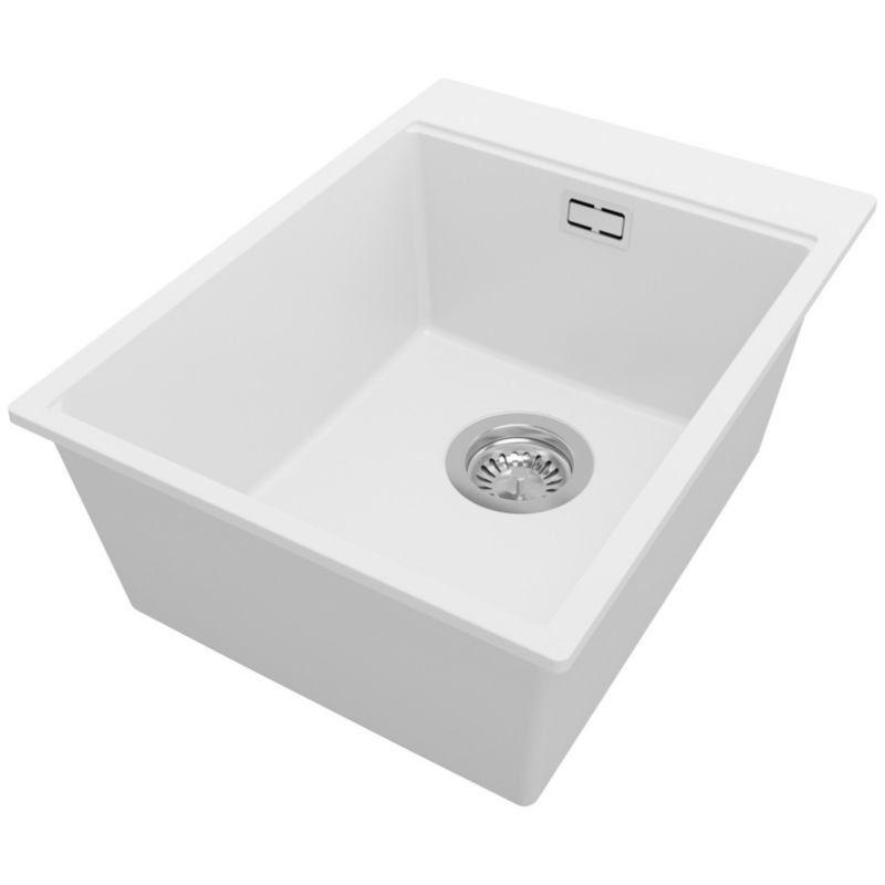 Zlewozmywak Oslo PRIMAGRAN Nablatowy 38x50cm do szafki od 40cm z Syfonem Biały 1 szt.