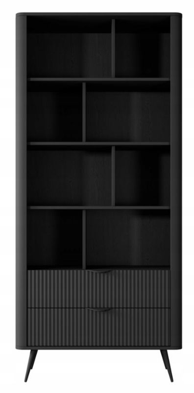 Regał Furnidea 88 cm czarny mat 8 półek 2 szuflady frezowane fronty nóżki metal LANTE 1 szt.