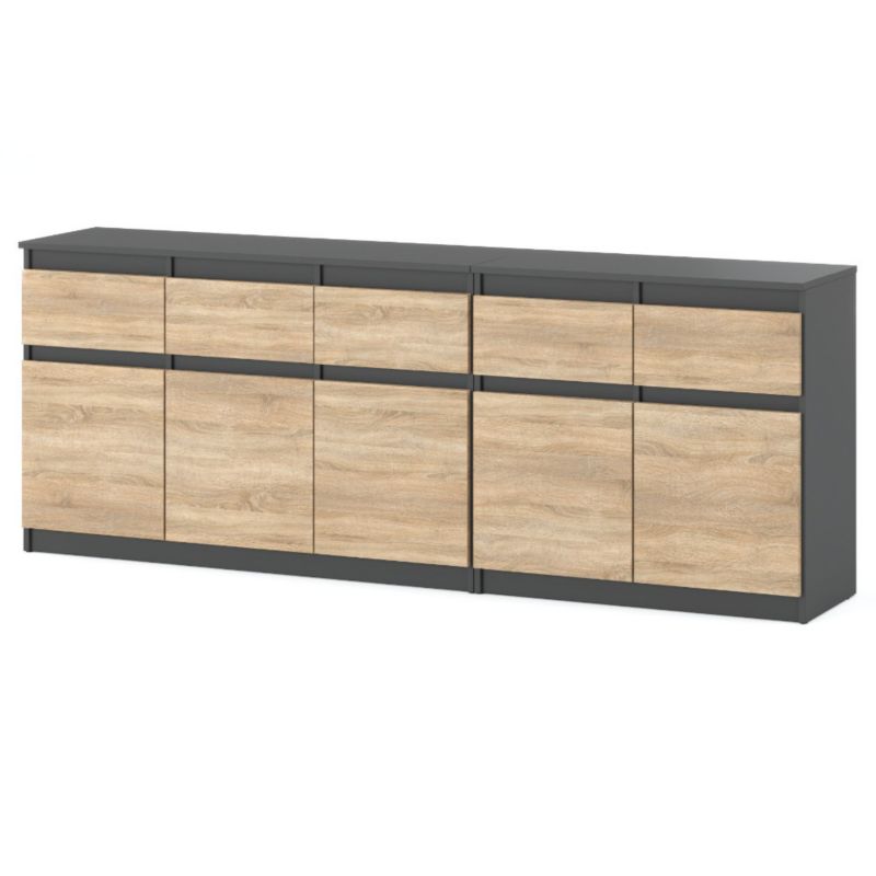 Komoda Hurtownia-Mebli Szuflady 5 Best Oleksa 200cm Szary Mat Dąb Sonoma 200x35x75 cm 1szt.
