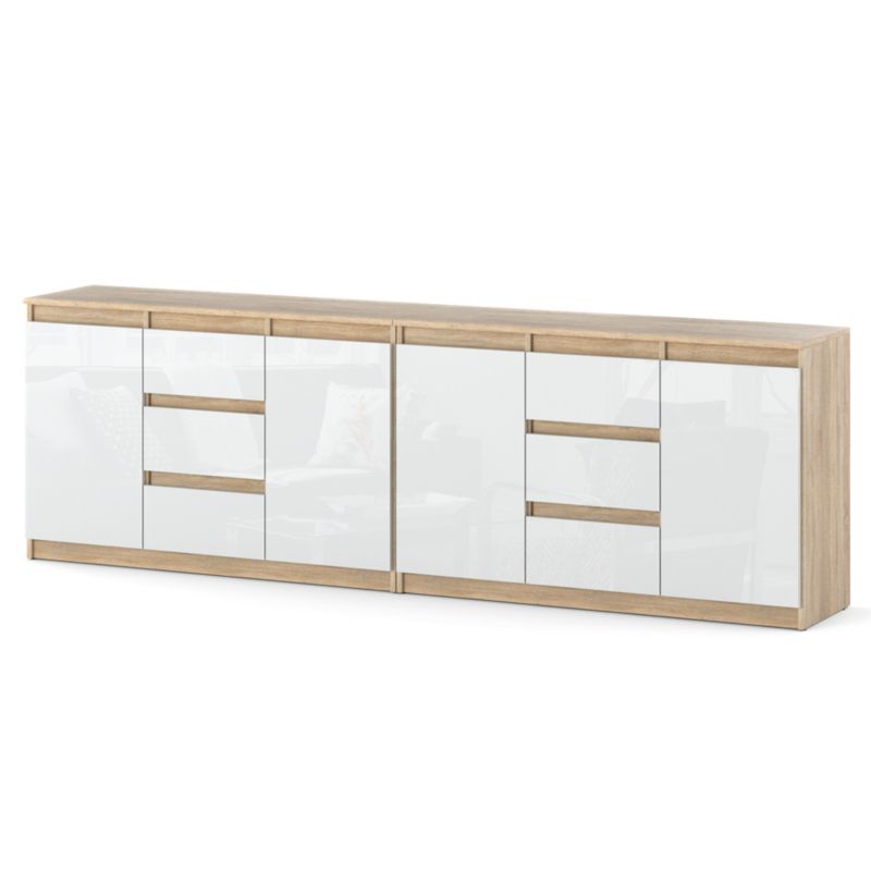 Komoda Hurtownia-Mebli Szuflady 6 Agna Best 240cm Dąb Sonoma Biały Połysk 240x35x75 cm 1szt.