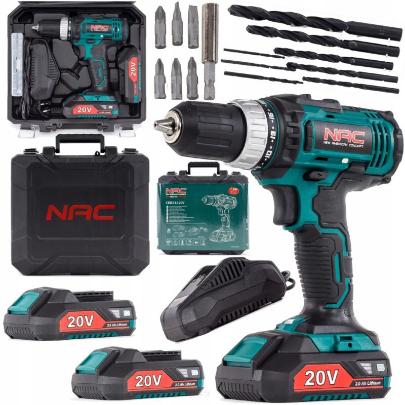 Wiertarko-wkrętarka akumulatorowa NAC CDB2-LI-20V 2x2Ah lampka LED walizka 1 szt.