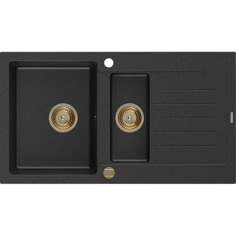 Zlewozmywak wpuszczany Mexen Matias 1,5-komorowy czarny/srebrny metalik 900x505 mm 6502901505-73-G