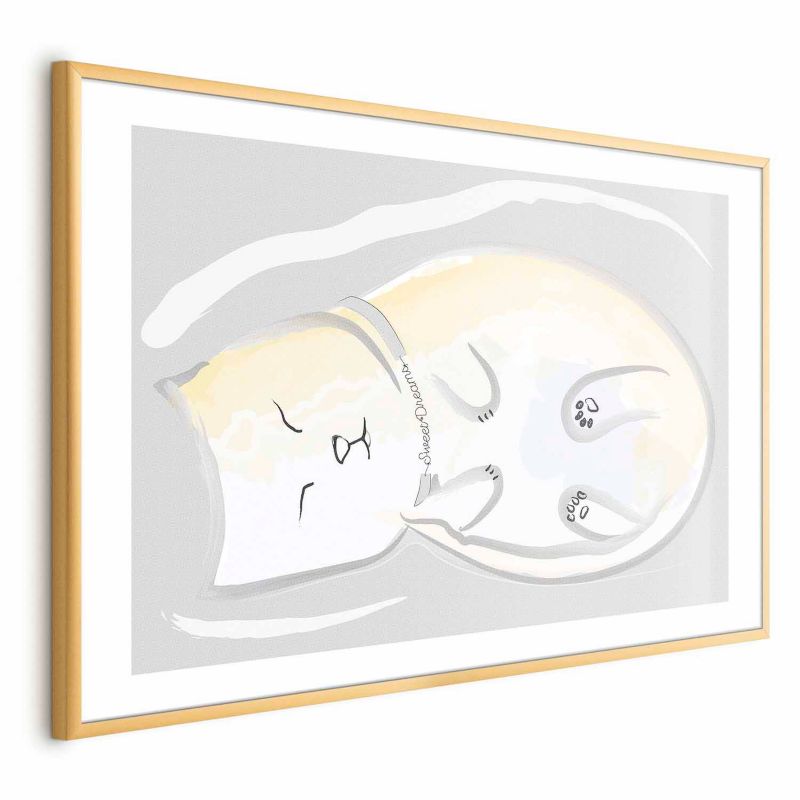 Plakat Artgeist Śpiący kotek 42x29,7 cm z ramą złotą 1 szt