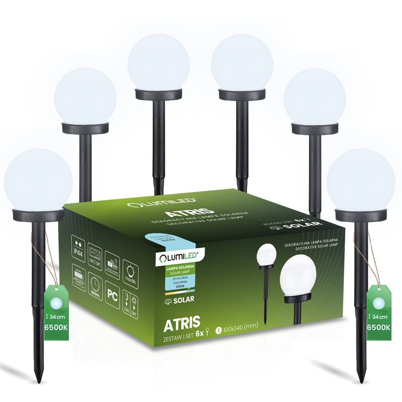 Lampa Solarna Lumiled Ogrodowa LED Wbijana Biała Kula 10cm 6 szt.