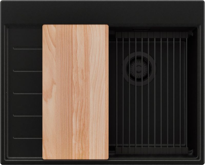 Zlewozmywak Sydney PRIMAGRAN Nablatowy 62x50cm do szafki od 40cm, Cały Czarny + Syfon + Akcesoria, S041, 1 szt.