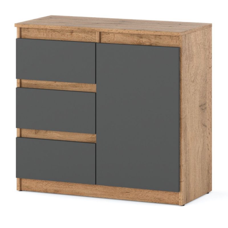 Komoda Hurtownia-Mebli Szuflady 3 Agnes 1D3SZ 80cm Dąb Wotan Szary Mat 80x35x75 cm 1szt.