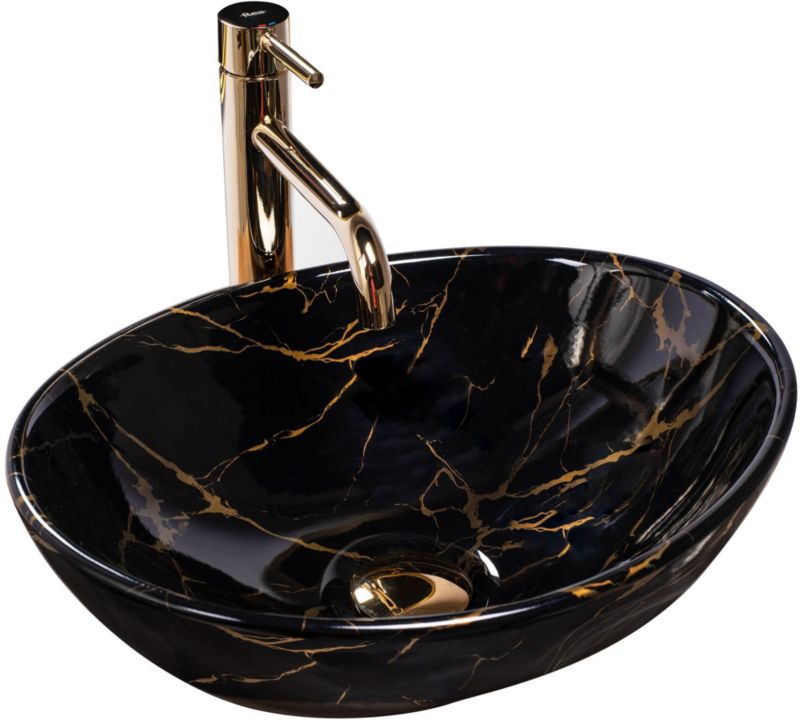 Umywalka Nablatowa Rea Sofia Marble Shiny Owalna Czarny 41X34,5X15Cm 1 Szt