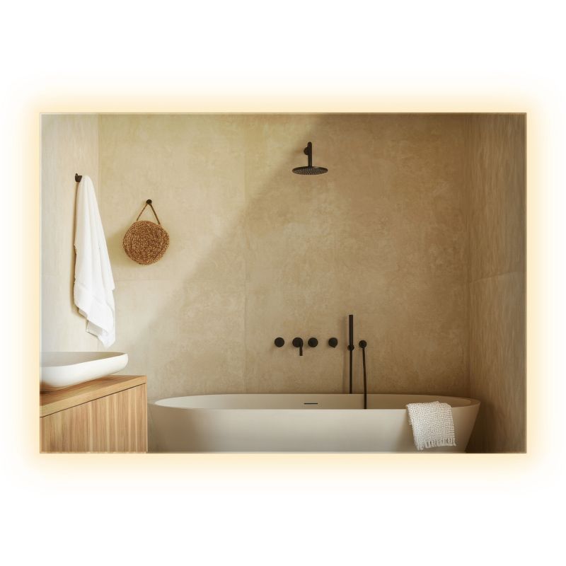 Lustro Prostokątne LED ArtPrintCave 100 x 70 cm Duże Dekoracyjne Ciepłe Podświetlane do Salonu Sypialni 1 szt.