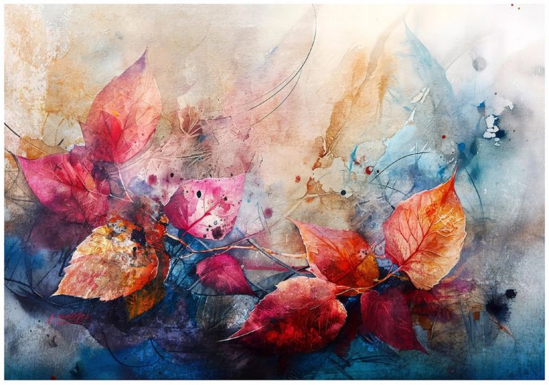 Fototapeta Liście 3D Kolorowe Beton Akwarela WALLARENA 250x175 cm Tapeta Do Sypialni Salonu Kuchni 1 szt.