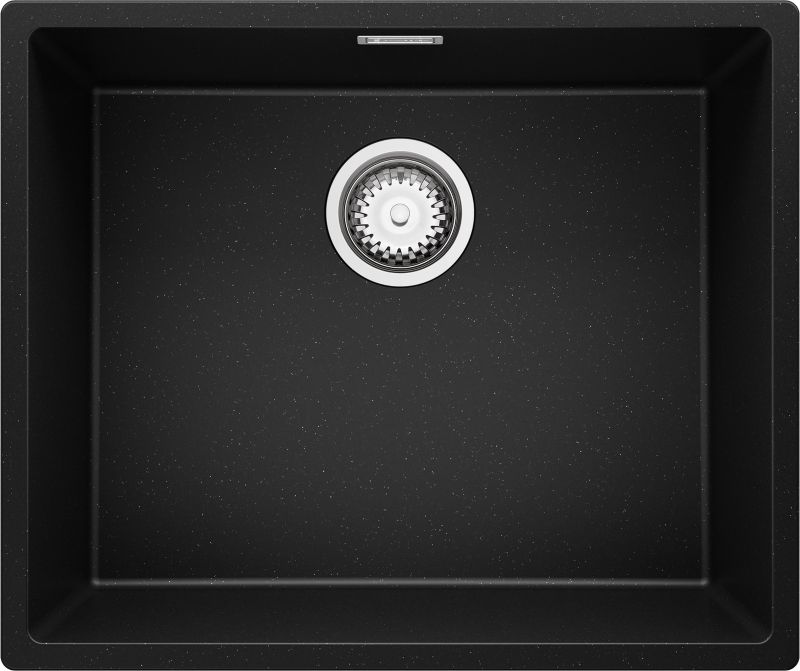 Zlewozmywak Londyn Slim PRIMAGRAN Nablatowy 56x47cm do szafki od 60cm, Czarny Metalik + Syfon, S300, 1 szt.