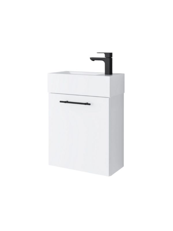 Zestaw szafka łazienkowa z umywalką ceramiczną Uptrend NAVA 50, 1D0S Biały Mat - uchwyt czarny mat 1 kpl.