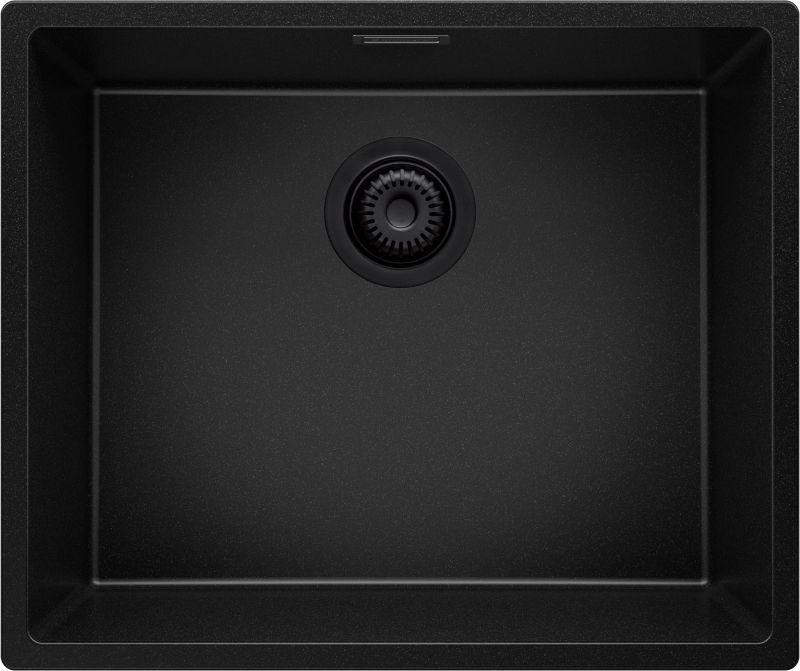 Zlewozmywak Londyn Slim PRIMAGRAN Nablatowy 56x47cm do szafki od 60cm, Cały Czarny + Syfon, S303, 1 szt.