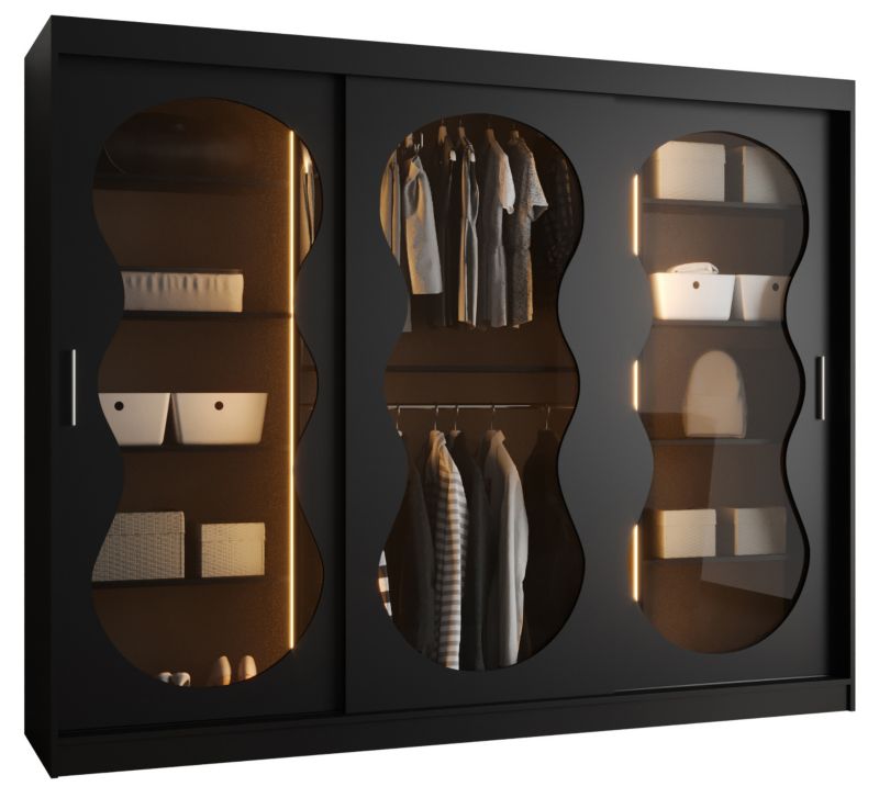 Szafa przesuwna z lustrem Garderoba Abiks BAHRAJN 3 250 czarny + LED 1 szt.