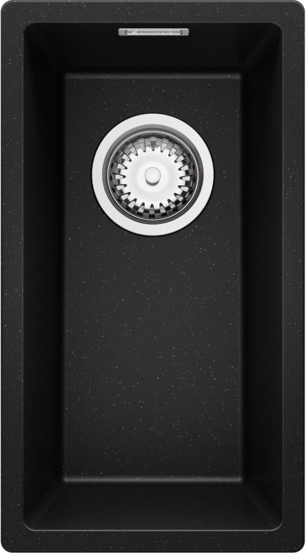 Zlewozmywak podblatowy Londyn PRIMAGRAN 26x47cm do szafki od 30cm, Czarny Metalik + Syfon, S004, 1 szt.
