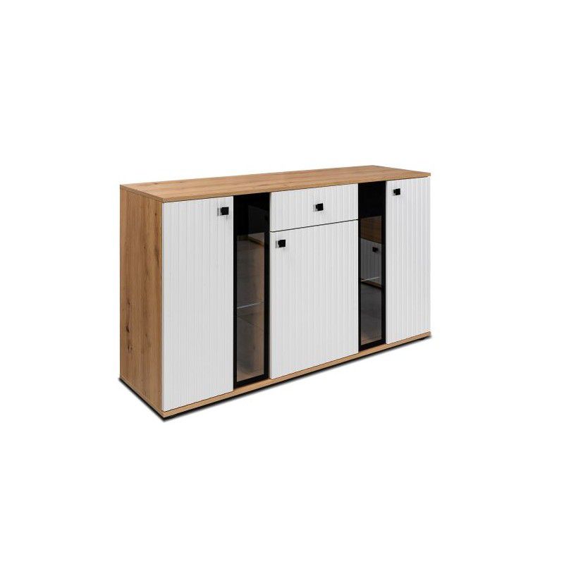 Komoda Bonni trzydrzwiowa z lamelami Salsa Lamele WH/AR20 Biały/Dąb Artisan 1 szt.