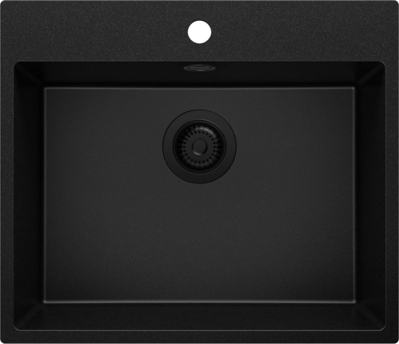 Zlewozmywak Ryga PRIMAGRAN Nablatowy 58x50cm do szafki od 60cm, Cały Czarny + Syfon, S311, 1 szt.