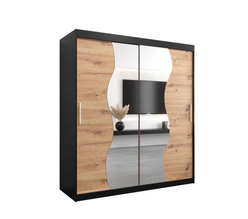 Szafa przesuwna Garderoba Abiks MADRYT 180 czarny mat + dąb artisan 1 szt.