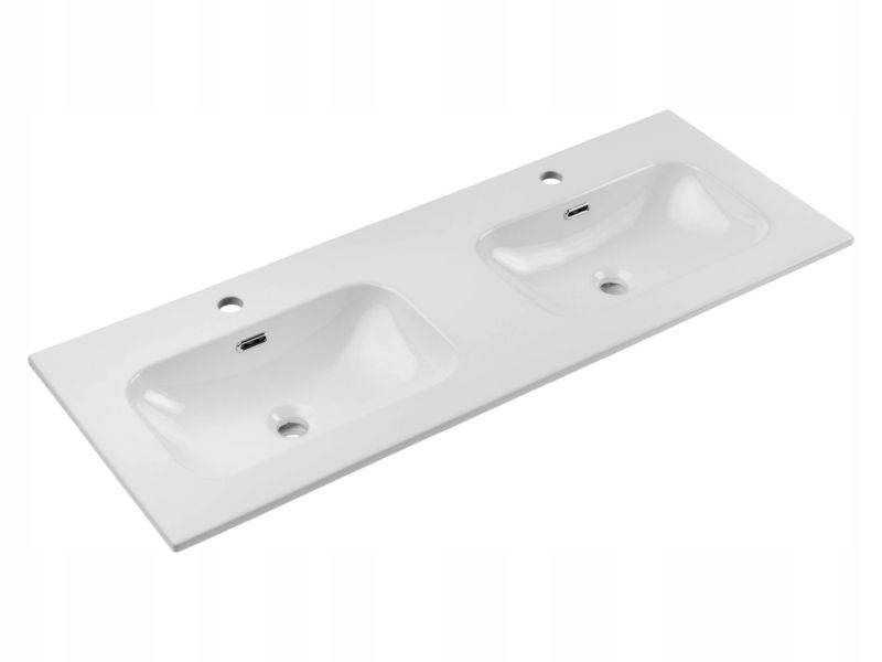 Umywalka meblowa FLY 120 cm wpuszczana 2 misy biały połysk ceramika 1 szt.