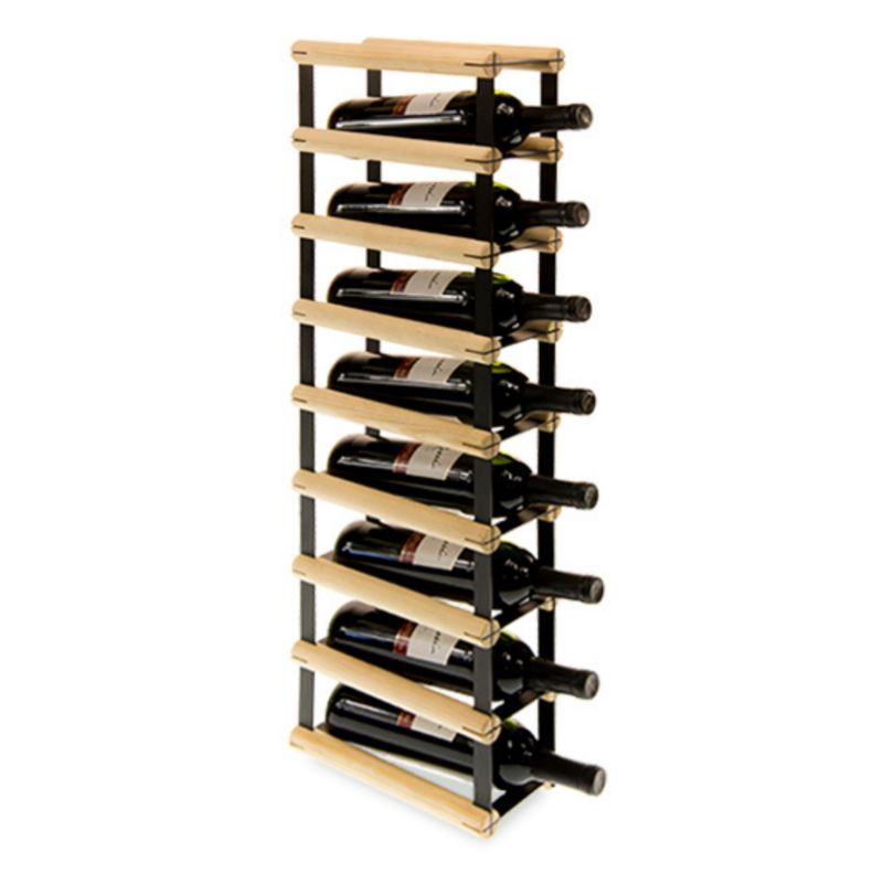 Stojak na wino MODO24 na butelki PET loftowy metalowy na 8 butelek czarny metal drewno naturalne 1 szt.