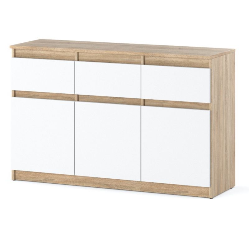 Komoda Hurtownia-Mebli Szuflady 3 Oleksa 3D3SZ 120cm Dąb Sonoma Biały Mat 120x35x75 cm 1szt.