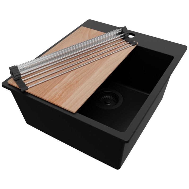 Zlewozmywak Ryga PRIMAGRAN Nablatowy 43x50cm do szafki od 45cm z Syfonem i Dodatkiem Cały Czarny 1 szt.