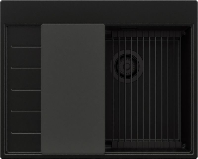 Zlewozmywak Sydney PRIMAGRAN Nablatowy 62x50cm do szafki od 45cm, Cały Czarny + Syfon + Akcesoria, S141, 1 szt.